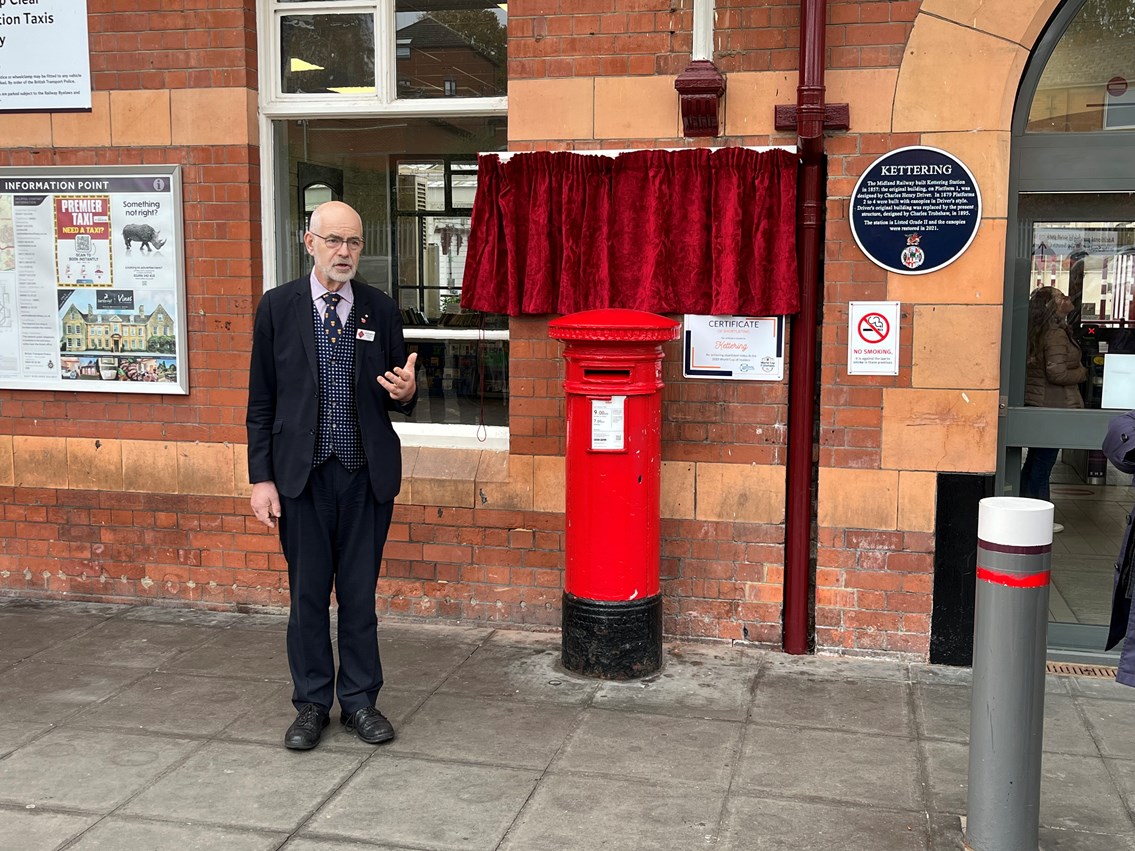 Andy Savage, Railway Heritage Trust, ahead of the unveiling at Kettering
