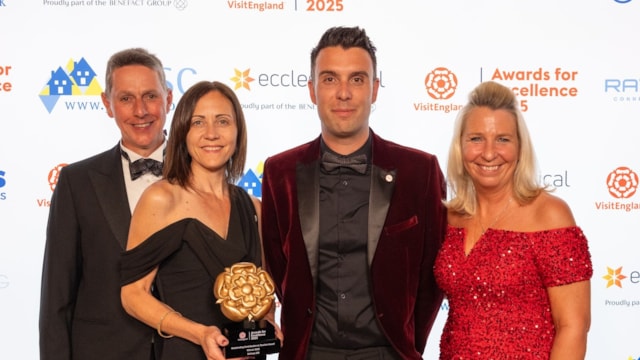 Railway 200 wins top tourism prize at VisitEngland Excellence Awards: L to R: Jon Beardmore, Bluebell Railway, with Emma Roberts, Rob Lowe and Suzanne Donnelly from Railway 200, with the award.