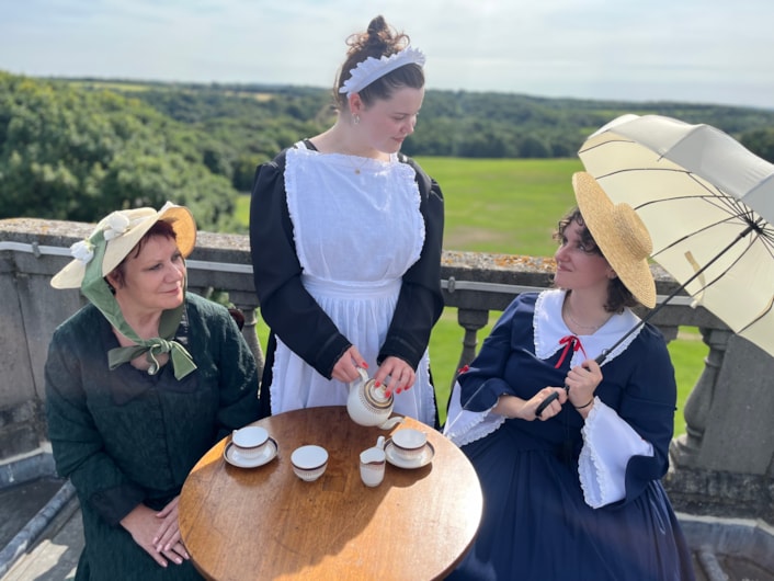 Rooftop tea at Temple Newsam: Members of the house team donned 19th century costumes and took to the rooftop to take tea in style, surrounded by breath-taking views of the sprawling estate.
They were launching a new programme of summer events, giving visitors a taste of what life was like for the generations of servants who lived and worked at Temple Newsam over hundreds of years.