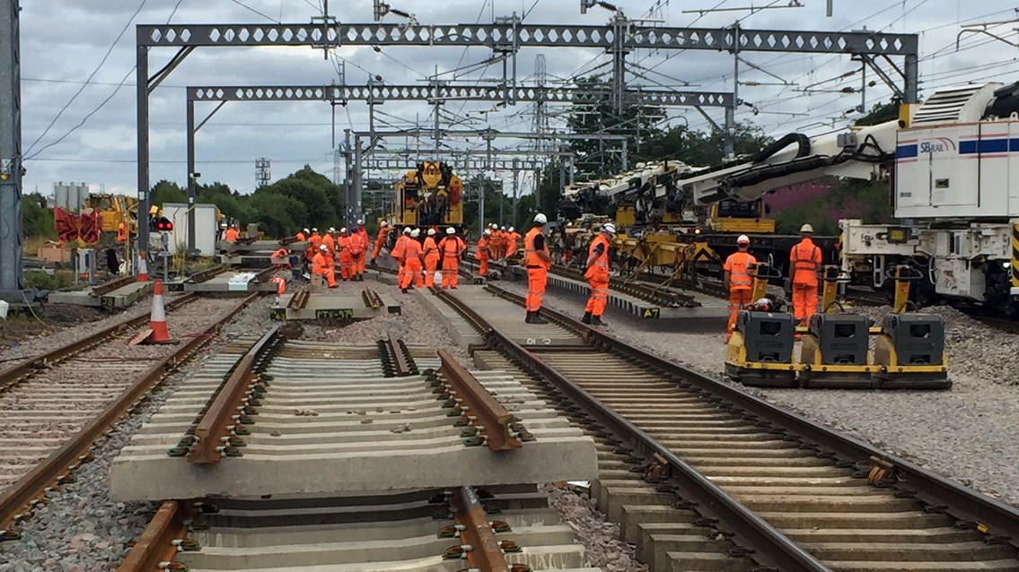 Library image of Network Rail engineers replacing sections of railway track
