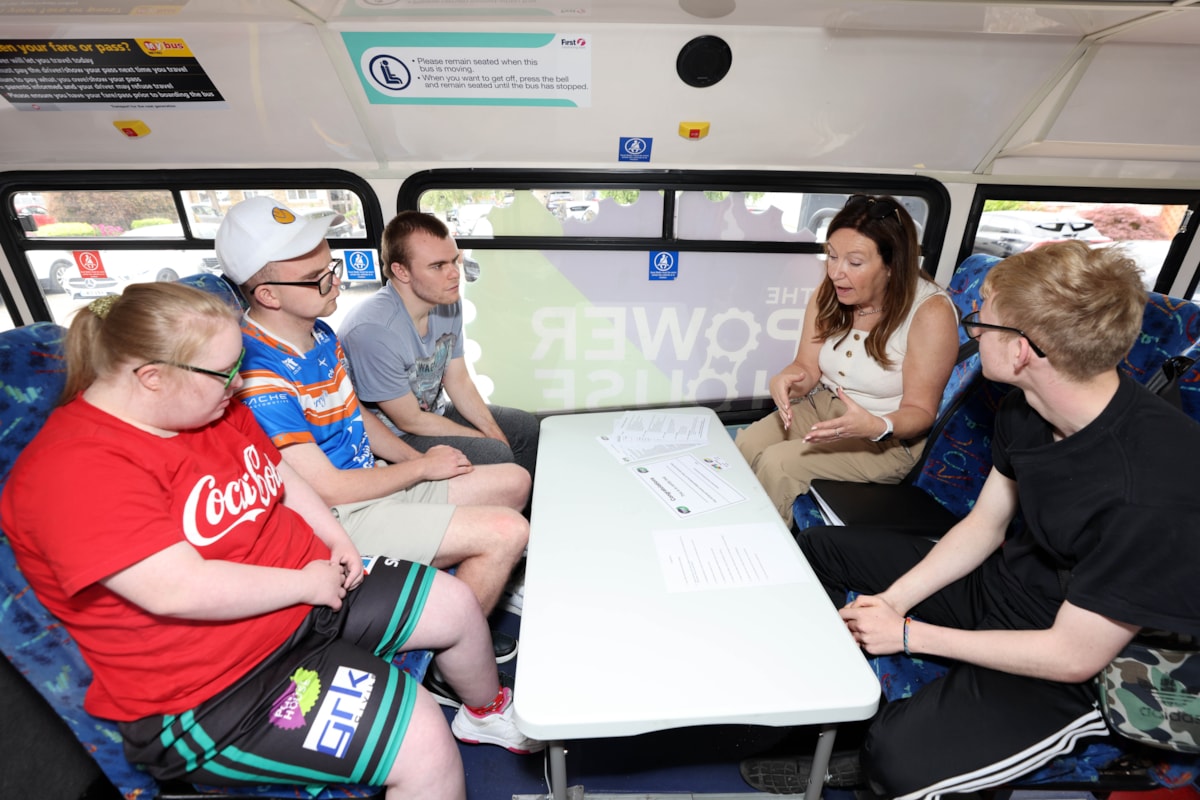 Students in the 'classroom' on the bus
