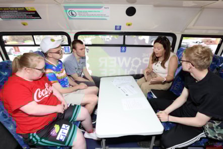 Students in the 'classroom' on the bus