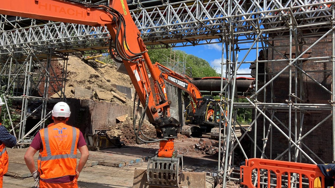 Workers on sire during Ladies Lane bridge demolition