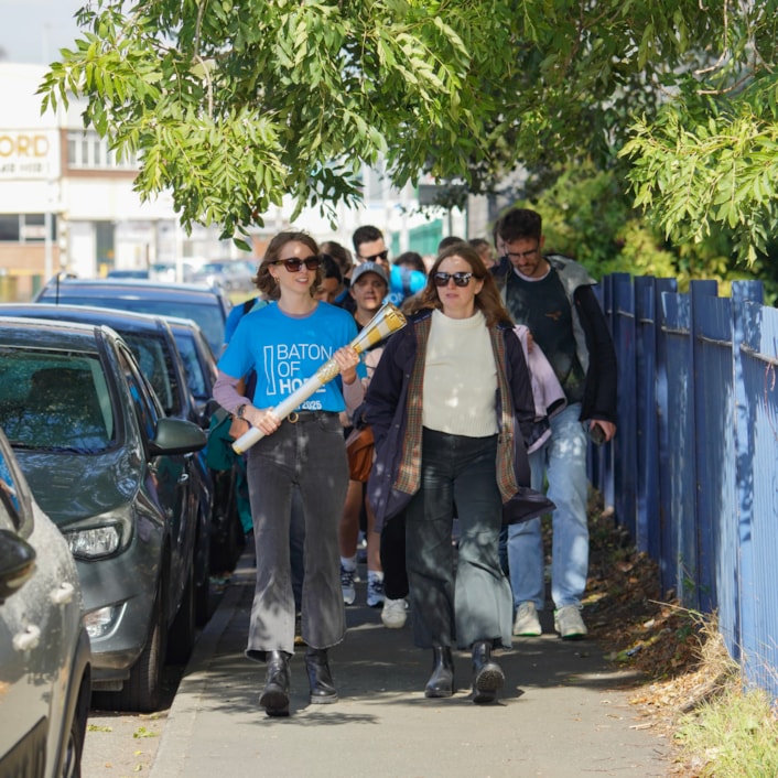 Baton of Hope - Leeds tour 5: Baton bearer Hannah Megaw carries the baton in Holbeck as the Baton of Hope tour comes to Leeds on World Suicide Prevention Day.