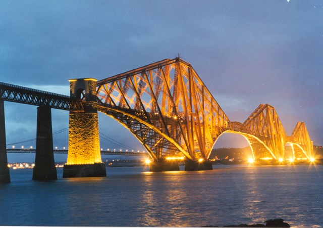 Forth Bridge, Edinburgh: Forth Bridge, Queensferry, Nr Edinburgh lit up at night