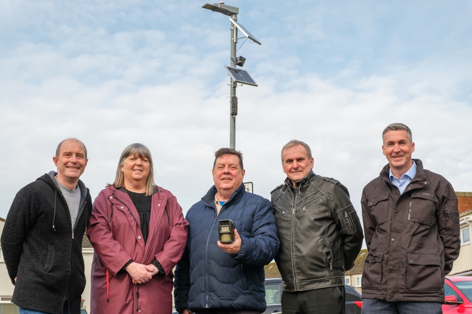 Cllrs Watts, L Mabon, Reid, McMahon and G Barton at viewing new deployable CCTV in Kilmarnock