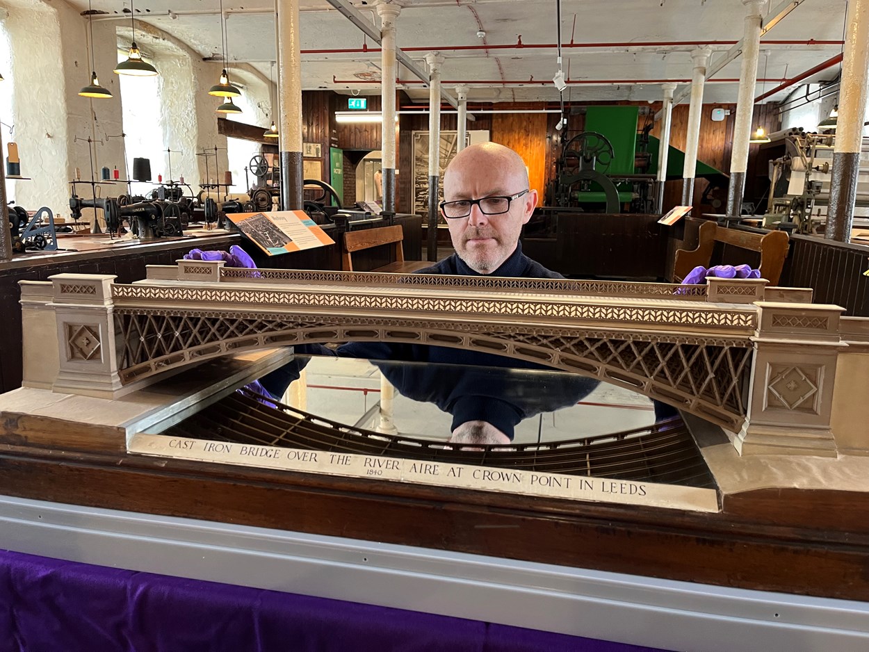Engineery at Leeds Industrial Museum: John McGoldrick, curator of industrial history, prepares a detailed recreation of the historic Crown Point Bridge in Leeds for display. The model is among the fantastic feats set to be celebrated in a carefully constructed new exhibition at Leeds Industrial Museum.