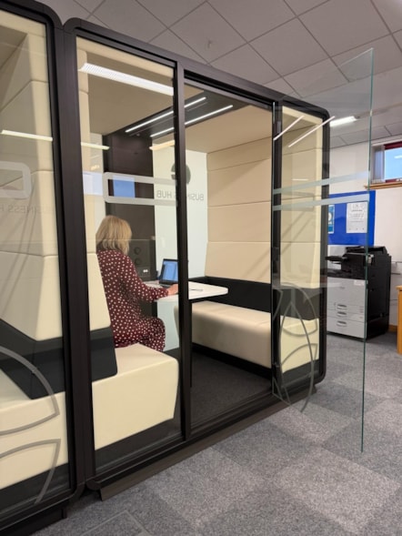 Business Hub at Elgin Library - work pod in use