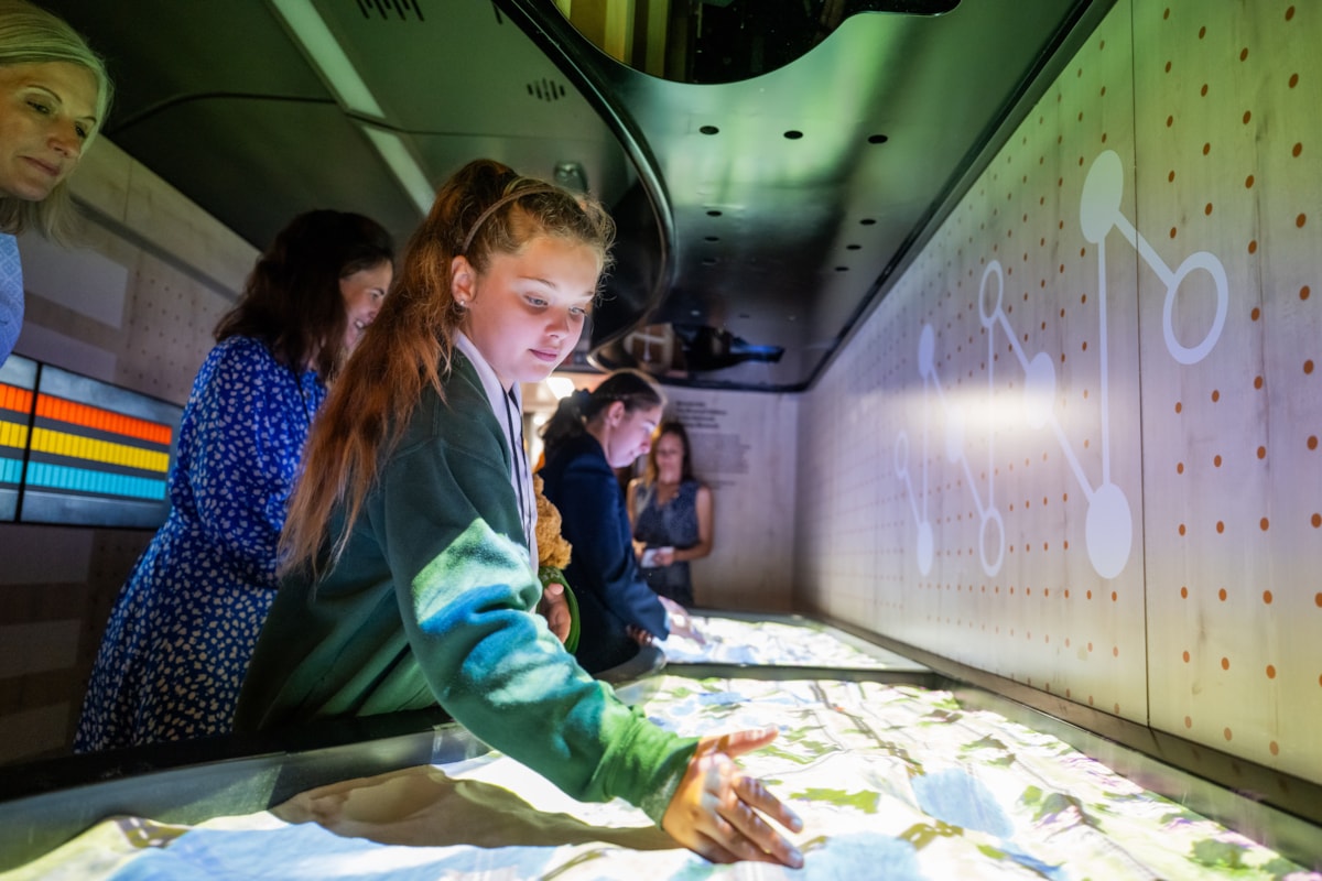 An image of the 'Wonderlab on Wheels’ carriage, which invites visitors to test their engineering skills with hands-on exhibits
