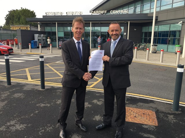 Emyr Roberts,  Natural Resources Wales chief executive and Andy Thomas, Network Rail Wales route managing director.