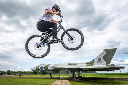 Cycling stunt team The Clan practice ahead of 360 Fest at the National Museum of Flight. Photo (c) Andy Catlin (4)