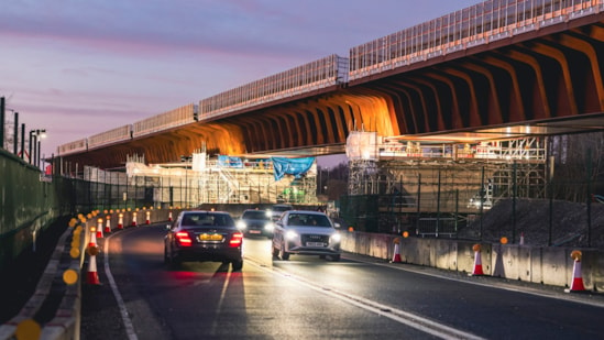 The A413 open to traffic after the Small Dean viaduct deck slide Feb 2025: Image courtesy SAP Photographie for Eiffage Métal.