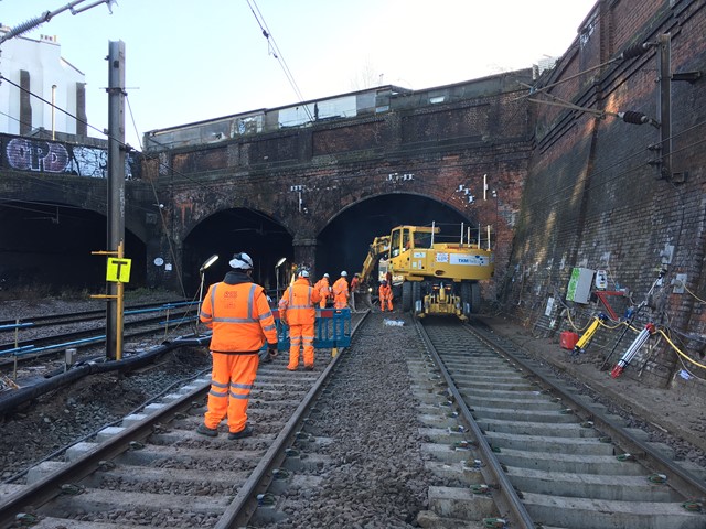 Slab track renewal taking place at Kentish Town, Camden, on 28 December 2017 (2)
