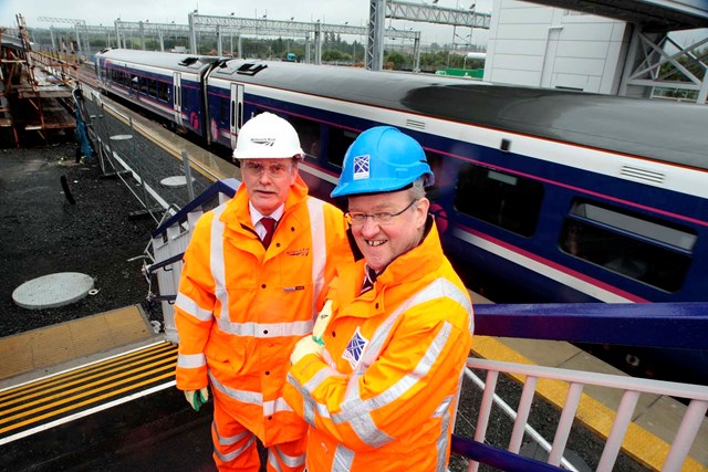 Bathgate Station site visit _1: Ron McAulay, Network Rail director, Scotland and Stewart Stevenson MSP, Transport Minister, pay a visit to the site of the new Bathgate Station to view progress. The station will open on 18 October, with the new Airdrie-Bathgate line opening in full on 12 December