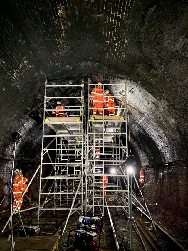 Working taking place inside Old Hill tunnel in Rowley Regis