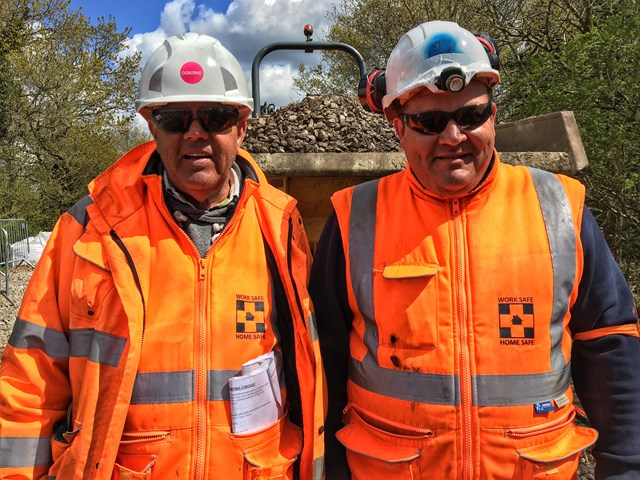 Wrecclesham Landslip, April 2016.Trevor and his son Mark are part of the orange army working to repair the railway in Alton. Between them they have 35 years experience in the railway industry