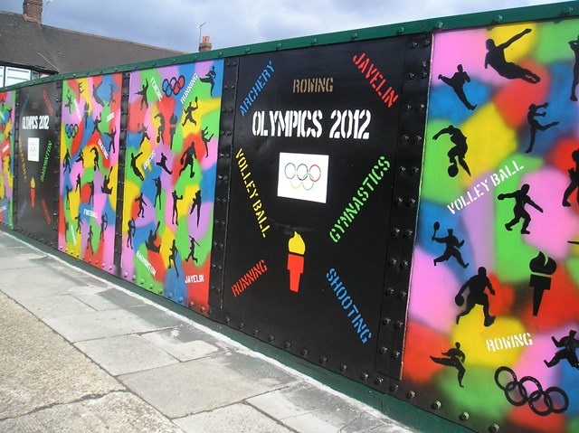 FOREST GATE RAIL BRIDGE GETS THE OLYMPIC TOUCH: Forest Gate Bridge Mural 01