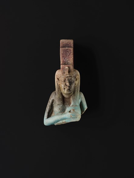 Fragment of a faience amulet of Isis nursing Horus, Late or Ptolemaic Period (about 664-30 BC © National Museums Scotland