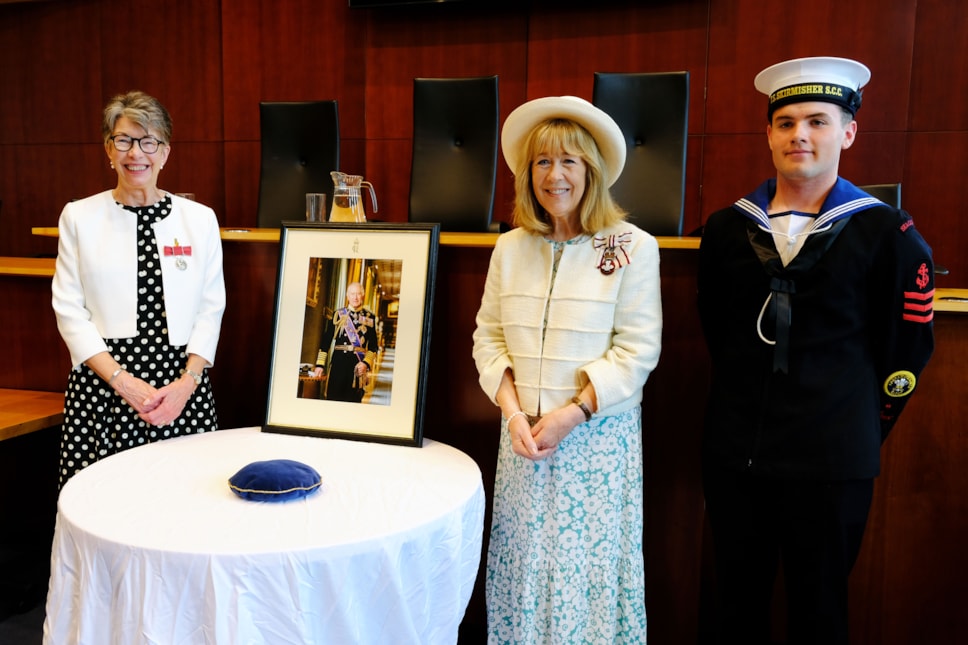 Mrs Lynne McCutcheon Pembrokeshire, His Majesty’s Lord-Lieutenant of Dyfed, Miss Sara Edwards and Lord-Lieutenant Cadet Aeron James.