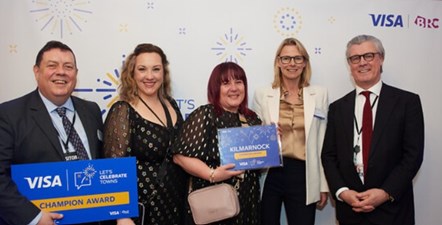 Cllr Douglas Reid, Claire Kavanagh and Tracy Murray receive Visa Champion Award
