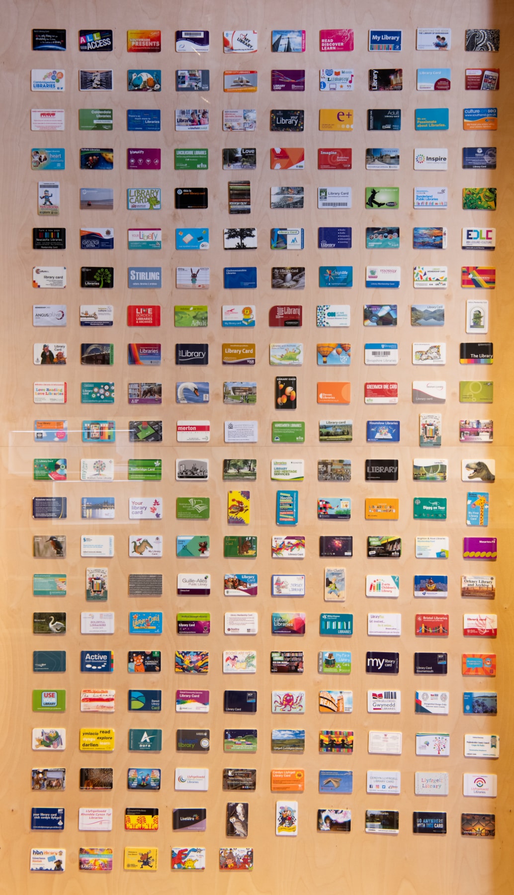 Library cards collected by author Joseph Coelho during his library marathon. Credit Alison Gibson, National Library of Scotland.
