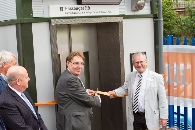 Passengers benefit from improved access at Goring & Streatley railway station as new footbridge and lifts open: Network Rail chairman Sir Peter Hendy and John Howell, MP for Henley-on-Thames, open the new footbridge and lifts at Goring & Streatley