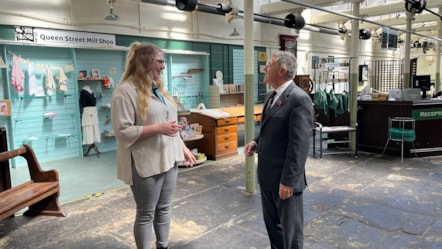Councillor Peter Buckley with Sarah Stewart, museum manager at Queen Street Mill