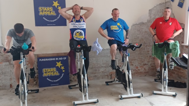 Spin to the stars – rail industry colleagues’ pedal power raises money for hospital in Salisbury, Wiltshire, to say thank you: SWR and Network Rail Staff take part in the spin session