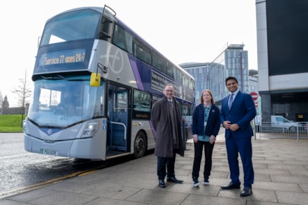 First Bus 77 service (L-R) Graeme Macfarlan, Louise Nesbitt and Dr Sandesh Gulhane MSP 5