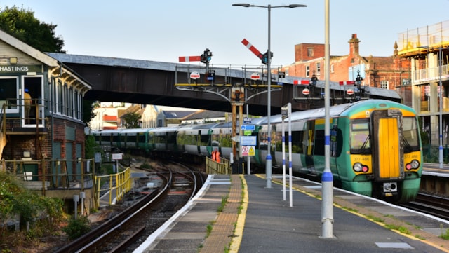 FOUR WEEKS TO GO: Passengers urged to plan ahead this Easter as essential engineering work takes place across south London, East Kent and East Sussex: A Southern train arrives at Hastings station