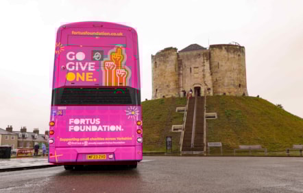 Fortus Foundation bus outside Clifford's Tower, York2