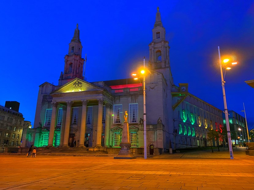 Leeds City Council’s buildings illuminated to mark the start of Black History Month: Black History Month Civic Hall