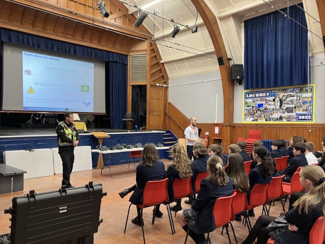 Students engaging in a rail safety session with Rob Merry, Network Rail (2)