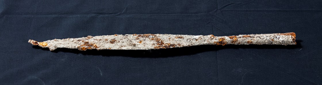 A large iron spearhead uncovered in the excavation of an Anglo Saxon burial ground in Wendover, Buckinghamshire: One of the large iron spearheads uncovered in HS2 archaeological excavations in Wendover.
Tags: Anglo Saxon, Archaeology, Grave goods, History, Heritage, Wendover, Buckinghamshire