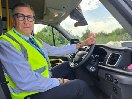 CC Warren Goldsworthy, cabinet member for Highways and Transport behind the wheel of one of LCC's new SEND minibuses