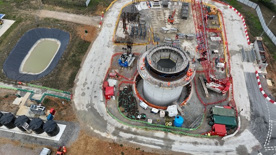 An aerial still of the Chesham Road shaft under construction, September 2022