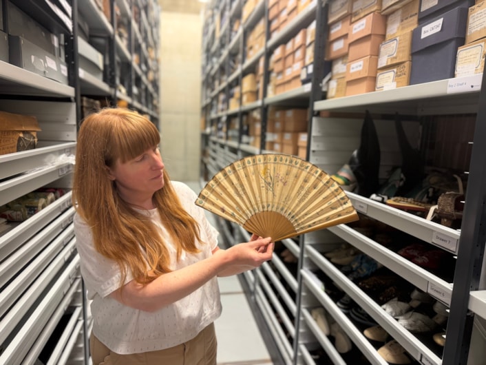 Antique fans: The magnificent fans are among more than 400 cared for at Leeds Discovery Centre, where the precious collection is being carefully catalogued and conserved by curators.
Unusually, one (pictured here) is an education fan decorated with methods of classifying plants and botanical drawings, with another printed with a variety of riddles and known to have belonged to Isabel Kennedy of Leeds.