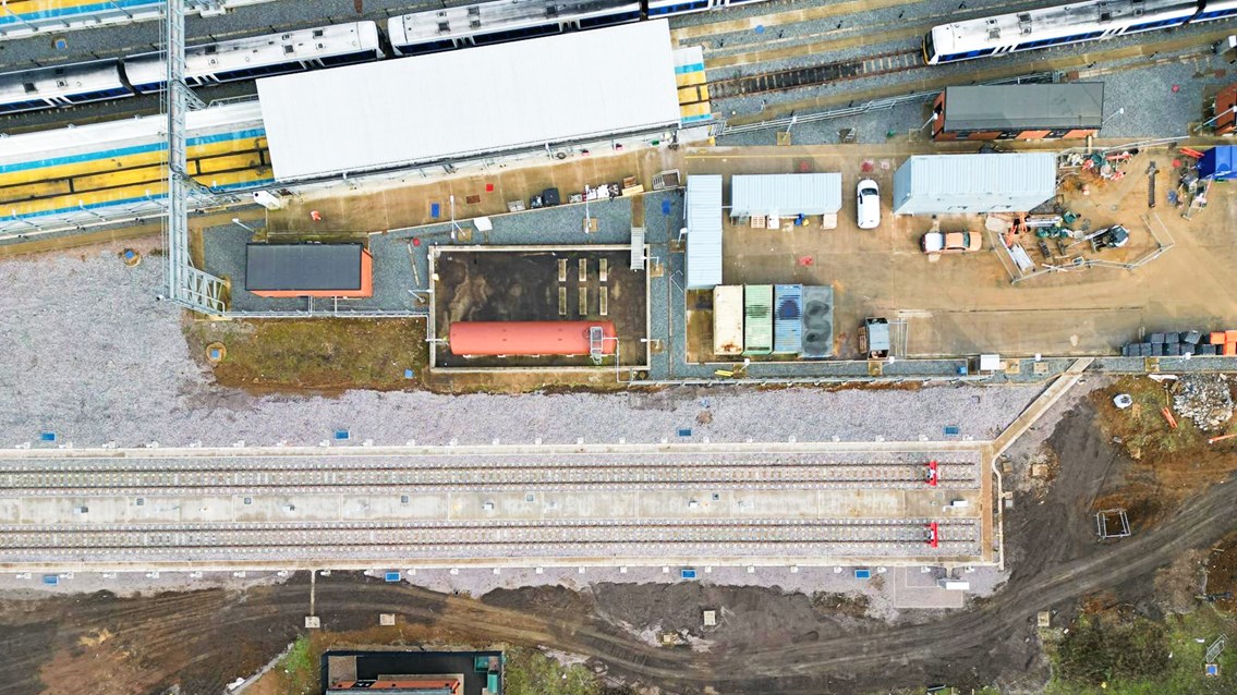 Aerial shot of new sidings at Banbury train depot