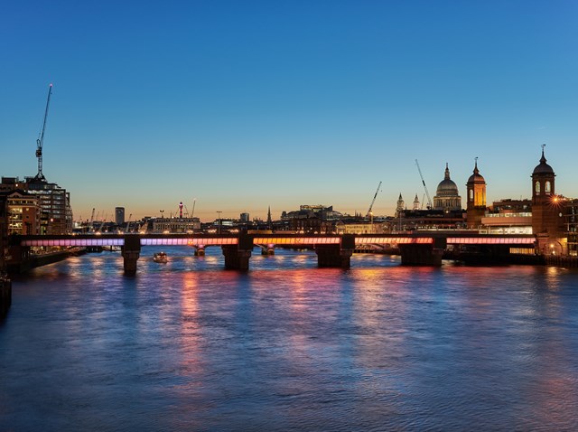 Cannon Street railway bridge owned by Network Rail receives makeover as part of £45m artwork project: Cannon Street Bridge