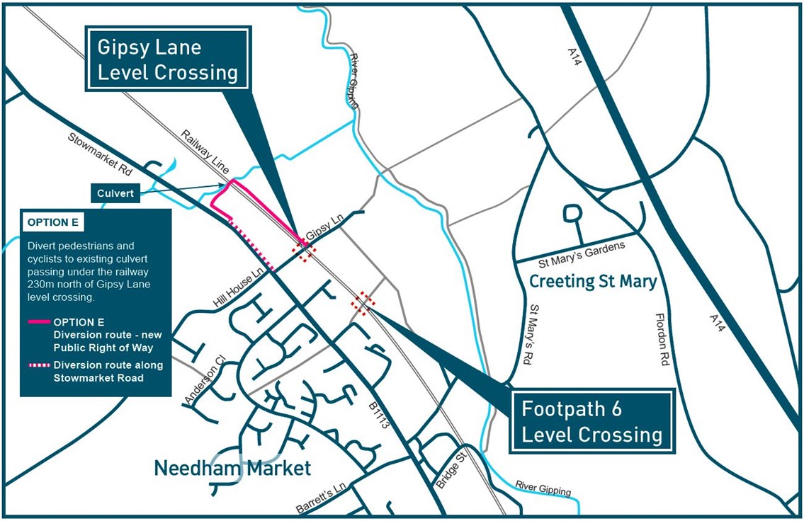 Gipsy Lane level crossing diversion map