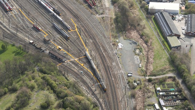 Passengers kept moving by train during major Easter upgrade work between Leeds and York: Easter 2023 Neville Hill worksite aerial view