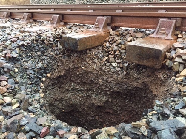 Rare sink hole on Cumbrian coast railway: Sink hole on Cumbrian coast railway