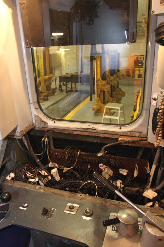 Driver's cab : Class 313 at Alstom's Wembley depot, awaiting ERTMS fitment for use on the Hertford National Integration Facility: Class 313 Driver's cab stripped awaiting iftting of an ERTMS screen. Class 313 at Alstom's Wembley depot, awaiting ERTMS fitment for use on the Hertford National Integration Facility