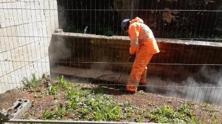 Repairing the wall, Sydney Gardens
