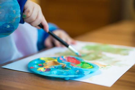Child painting with colourful paints