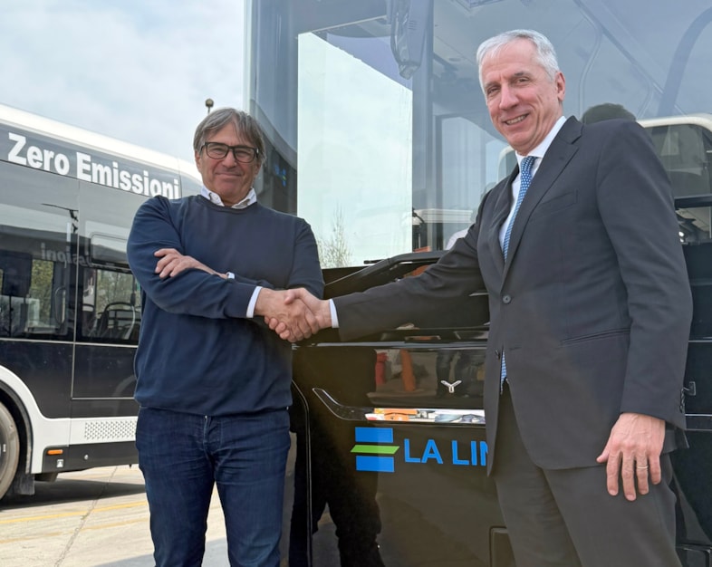 Left is Massimo Fiorese, La Linea with Angelo Costa, MD Arriva Italy
