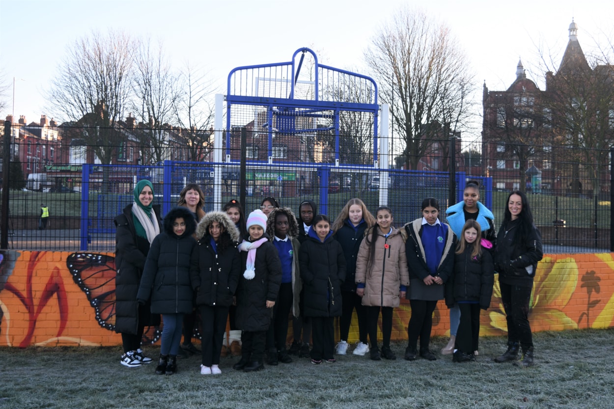 Harehills Primary School and HazardOne: Girls from Harehills Primary School came to see the new mural after having worked with charity Getaway Girls to come up with ideas for the design.