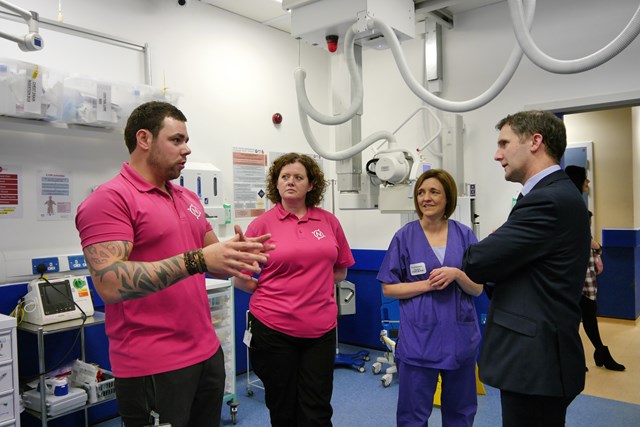 Navigator visit to Royal Infirmary of Edinburgh: Left to right: Tam Begbie, Geraldine Lennon, Dr Sara Robinson, Michael Matheson