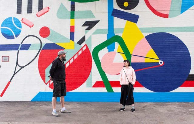 Network Rail sponsors mural by celebrated street artist Lionel Stanhope, highlighting the rich sporting history of Dulwich: Lionel & Katrina - Dulwich mural