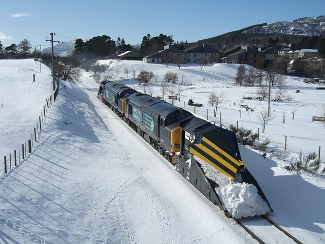 A snow plough as part of our winter fleet: Taken by driver in Kingussie in Scotland. Photo taken February 2018 (Please credit Jonathan Bird for this image)